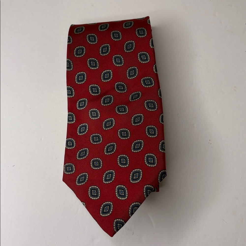 Oscar de la Renta Couture Red and Blue Patterned Necktie
